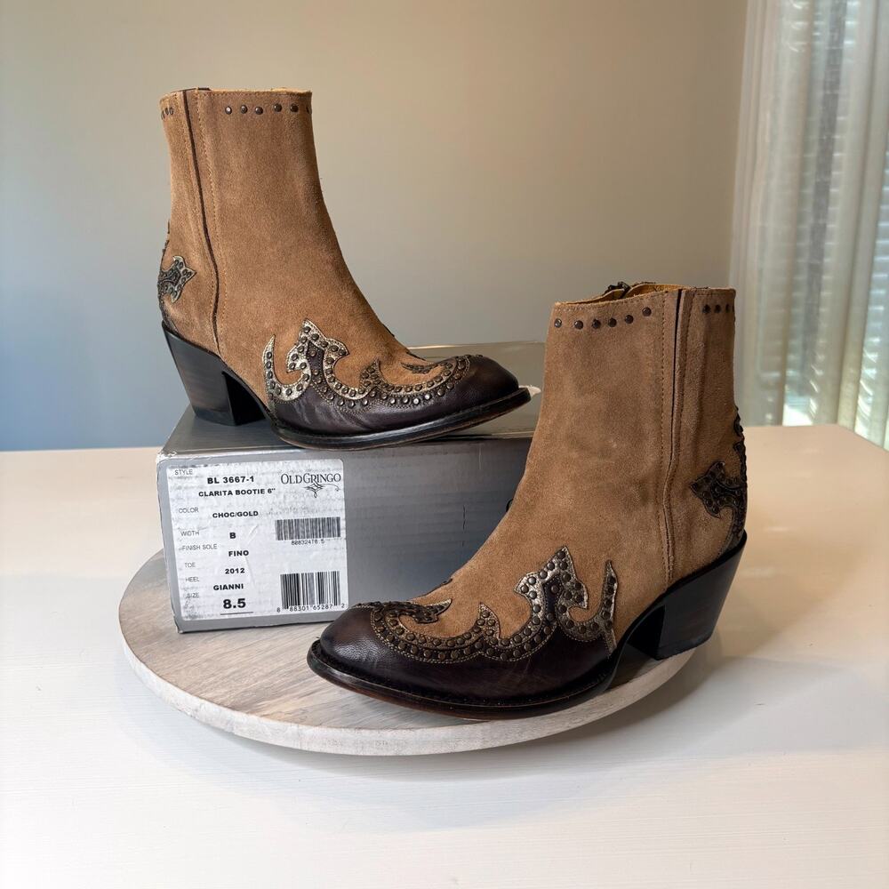 Rare Old Gringo Clarita Bootie 6” BL3667-1 Choc Gold Women’s Size 8.5 Leather
